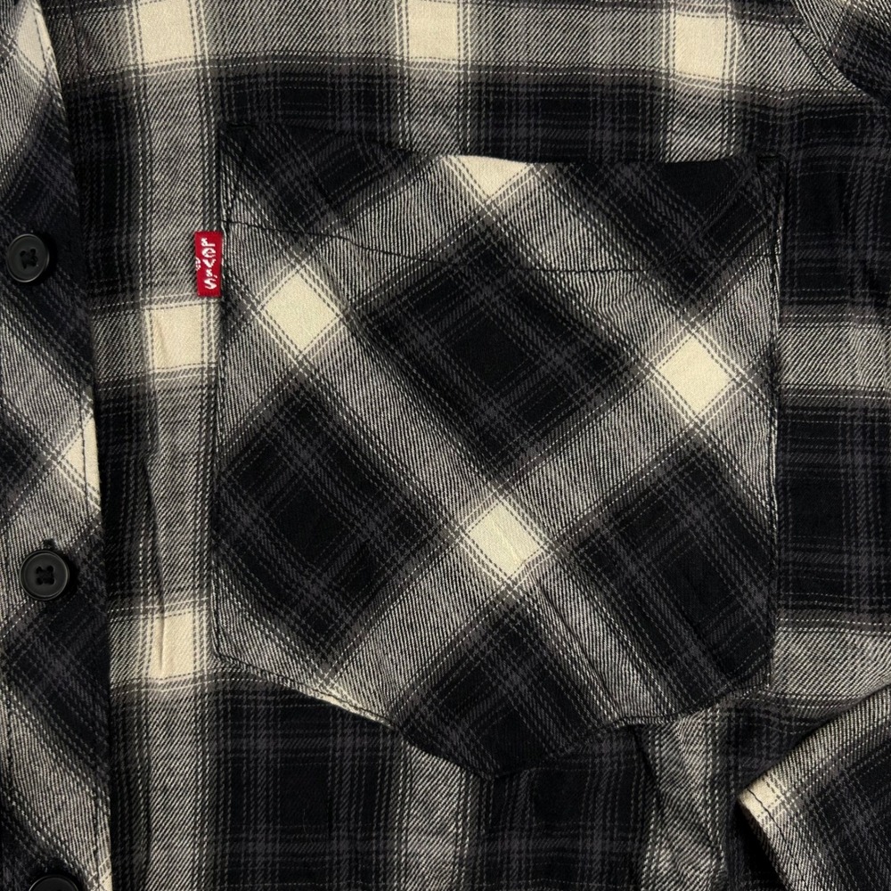 Levis Womens Black White Plaid Flannel Shirt Cotton Viscose S A5976-0004 - Picture 2 of 10